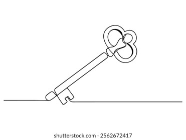 Continuous One-Line Drawing of a Key - Minimalist Security Art