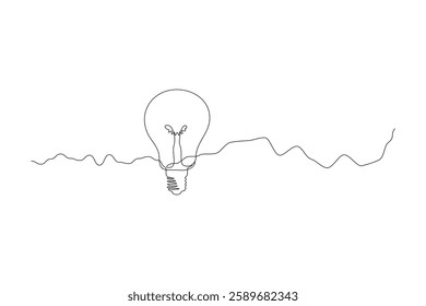 Continuous one-line drawing of a light bulb, symbolizing creativity, innovation, and energy. Minimalist vector illustration