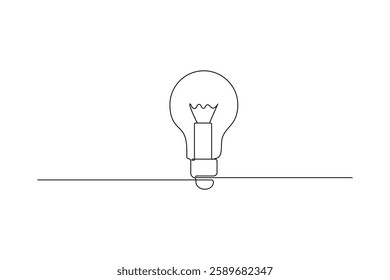 Continuous one-line drawing of a light bulb, symbolizing creativity, innovation, and energy. Minimalist vector illustration