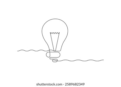 Continuous one-line drawing of a light bulb, symbolizing creativity, innovation, and energy. Minimalist vector illustration