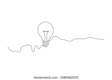 Continuous one-line drawing of a light bulb, symbolizing creativity, innovation, and energy. Minimalist vector illustration