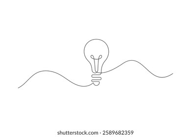 Continuous one-line drawing of a light bulb, symbolizing creativity, innovation, and energy. Minimalist vector illustration