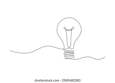 Continuous one-line drawing of a light bulb, symbolizing creativity, innovation, and energy. Minimalist vector illustration
