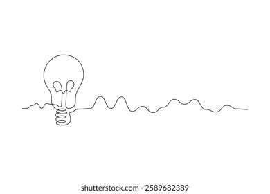 Continuous one-line drawing of a light bulb, symbolizing creativity, innovation, and energy. Minimalist vector illustration