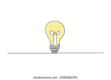 Continuous one-line drawing of a light bulb, symbolizing creativity, innovation, and energy. Minimalist vector illustration