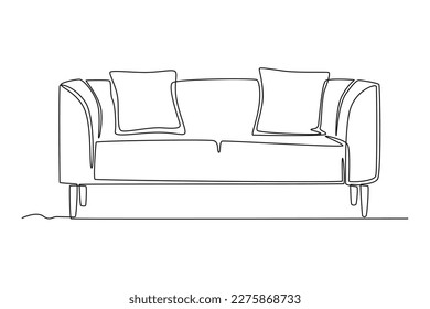 Continuous one-line drawing of long couch with elegant style and pillow on it. Living room concept single line draw design graphic vector illustration