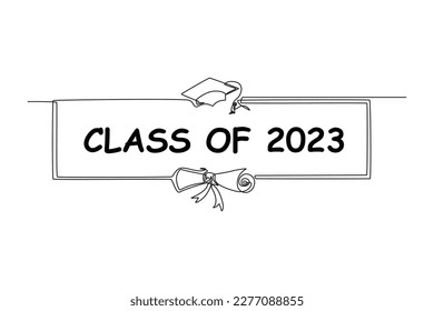 Continuous one-line drawing long frame class of 2023. Class of 2023 concept single line draws design graphic vector illustration
