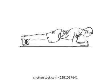 Continuous one-line drawing man doing plank exercise. Fitness activity concept. Single line drawing design graphic vector illustration