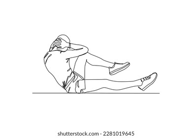 Continuous one-line drawing a man doing crunch in gym. Fitness activity concept. Single line drawing design graphic vector illustration