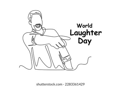 Continuous one-line drawing a man laughed while pointing ahead. World laughing day concept single line draws design graphic vector illustration