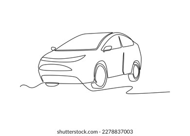 Continuous one-line drawing modern electric car for the future. Electric car concept single line draws design graphic vector illustration