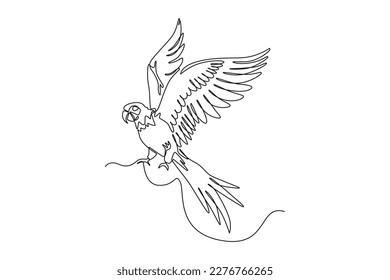 Continuous one-line drawing a parrot is flying to its nest . Animals concept single line draw design graphic vector illustration