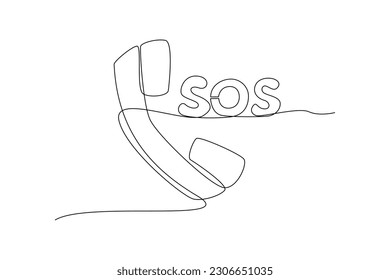 Continuous one-line drawing the phone calls Emergency SOS. Emergency SOS concept. Single line drawing design graphic vector illustration