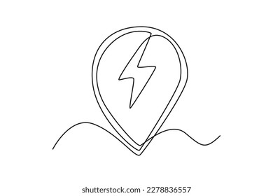 Posición continua del pasador de una línea y símbolo eléctrico en el coche eléctrico. Concepto de coche eléctrico dibujo de línea única diseño ilustración vectorial