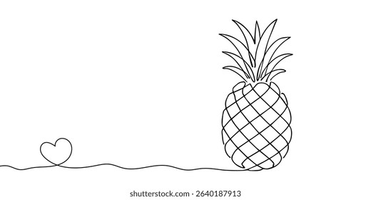 Continuous One-Line Drawing of a Pineapple - Minimalist Tropical Fruit Art