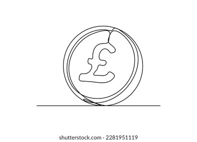 Continuous one-line drawing a pound coin currency. Country currency concept. Single line drawing design graphic vector illustration