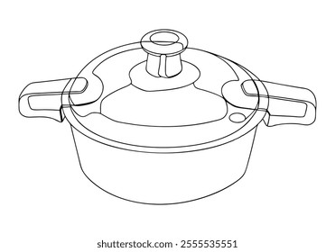 Continuous One-Line Drawing of a Pressure Cooker - Minimalist Kitchenware Art