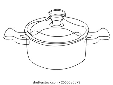 Continuous One-Line Drawing of a Pressure Cooker - Minimalist Kitchenware Art