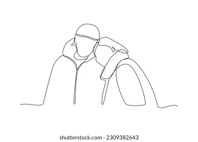 Continuous one-line drawing rear view of grandparents walking. Grandparent day concept. Single line drawing design graphic vector illustration