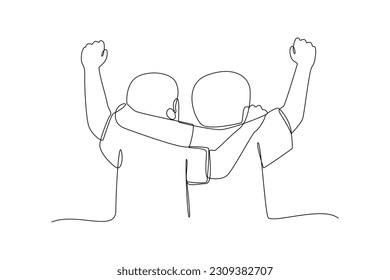 Continuous one-line drawing rear view of a friendly boy. Friendship Day concept. Single line drawing design graphic vector illustration