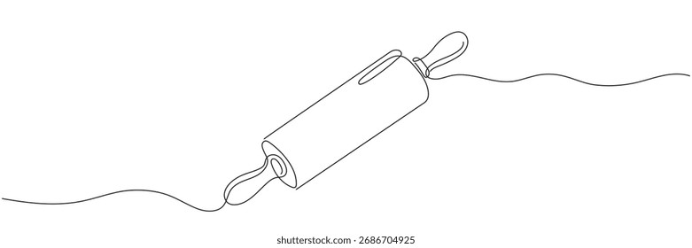 Desenho contínuo de uma linha de um rolo de pão para assar pão em um fundo branco. Linha editável.