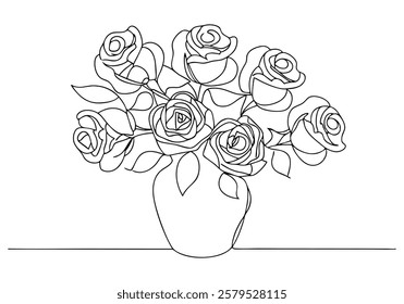 Continuous One-Line Drawing of Roses in a Vase - Minimalist Floral Art