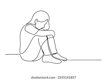 Continuous One-Line Drawing of a Sad Child - Minimalist Emotional Art