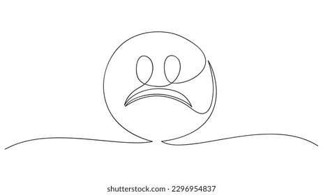 Dibujo continuo de una línea, icono triste. Emoción, ilustración vectorial