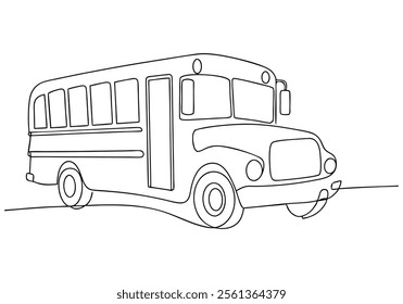 Continuous One-Line Drawing of a School Bus - Minimalist Vehicle Art