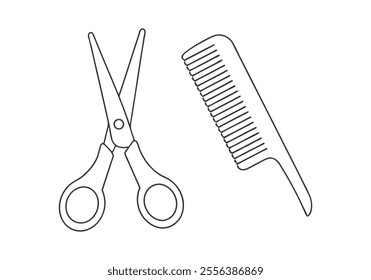 Continuous One-Line Drawing of Scissor and Comb - Minimalist Hairstyling Tools Art