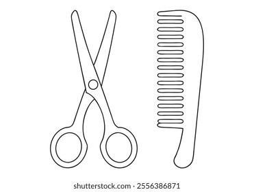 Continuous One-Line Drawing of Scissor and Comb - Minimalist Hairstyling Tools Art