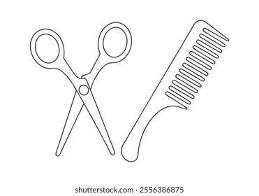 Continuous One-Line Drawing of Scissor and Comb - Minimalist Hairstyling Tools Art