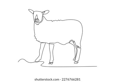 Continuous one-line drawing a sheep foraging un the meadow. Animals concept single line draw design graphic vector illustration