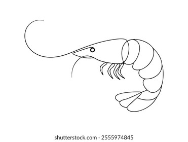 Continuous One-Line Drawing of a Shrimp - Elegant Minimalist Design