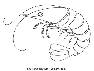 Continuous One-Line Drawing of a Shrimp - Elegant Minimalist Design