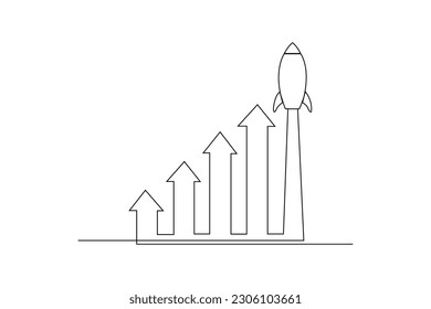 Continuous one-line drawing skyrocketing business chart. Business charts concept. Single line drawing design graphic vector illustration