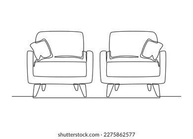 Continuous one-line drawing small guest sofa for two people. Living room concept single line draw design graphic vector illustration