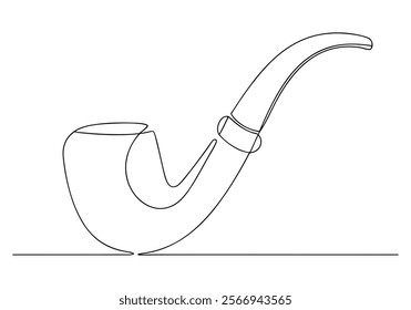 Continuous One-Line Drawing of a Smoking Pipe - Minimalist Vintage Art