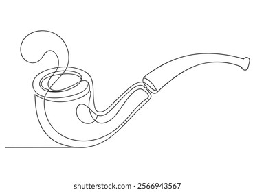 Continuous One-Line Drawing of a Smoking Pipe - Minimalist Vintage Art