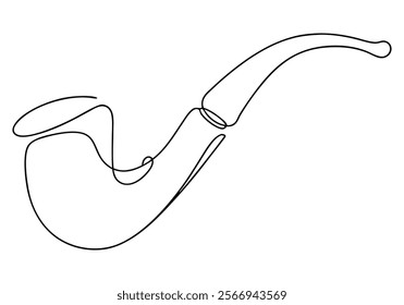 Continuous One-Line Drawing of a Smoking Pipe - Minimalist Vintage Art