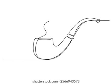 Continuous One-Line Drawing of a Smoking Pipe - Minimalist Vintage Art