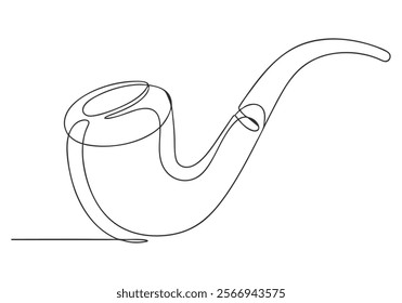 Continuous One-Line Drawing of a Smoking Pipe - Minimalist Vintage Art