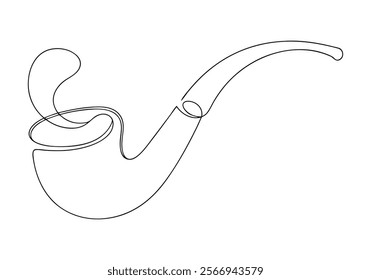 Continuous One-Line Drawing of a Smoking Pipe - Minimalist Vintage Art