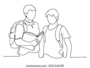 Continuous One-Line Drawing of Standing Students - Minimalist Educational Art