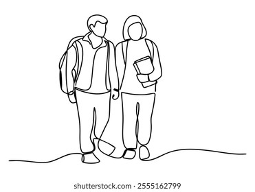 Continuous One-Line Drawing of Standing Students - Minimalist Educational Art