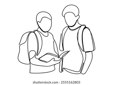 Continuous One-Line Drawing of Standing Students - Minimalist Educational Art