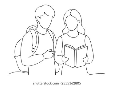 Continuous One-Line Drawing of Standing Students - Minimalist Educational Art