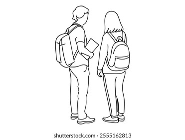 Continuous One-Line Drawing of Standing Students - Minimalist Educational Art