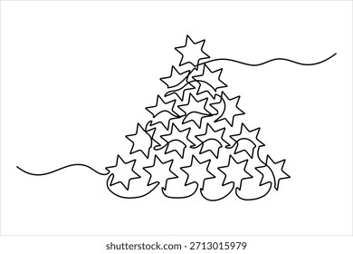 Continuous one-line drawing of a star Christmas tree