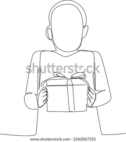 Continuous one-line drawing template gifts box with party concept. Bday presents cardboard box or banner template with happy birthday typography. Single line drawing design vector graphic illustration